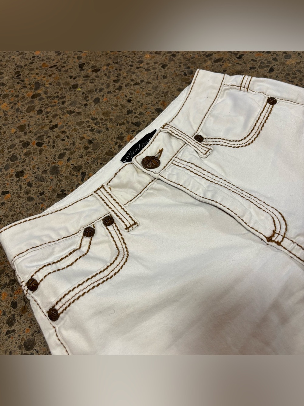 VTG Cache Contour Collection Flare Jeans (2) Y2K, Contrast Stitch, White, Brown